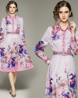 Art fashion with belt printing European style lady all-match dress