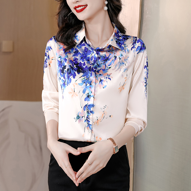Silk long sleeve all-match real silk fashion shirt for women