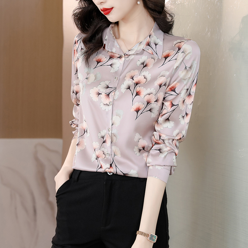 Fashion spring and autumn silk lapel shirt for women