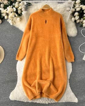 Hollow loose long sweater dress fluffy thick dress for women