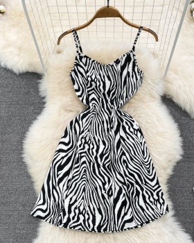 Slim Korean style sling sleeveless zebra package hip dress