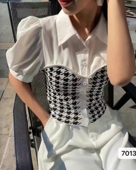 Summer Korean style cardigan temperament houndstooth tops