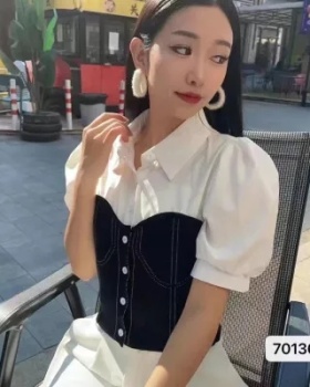 Summer Korean style splice tops Pseudo-two simple cardigan