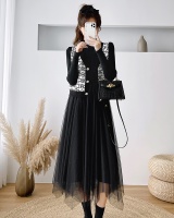 Black waistcoat knitted dress 2pcs set for women