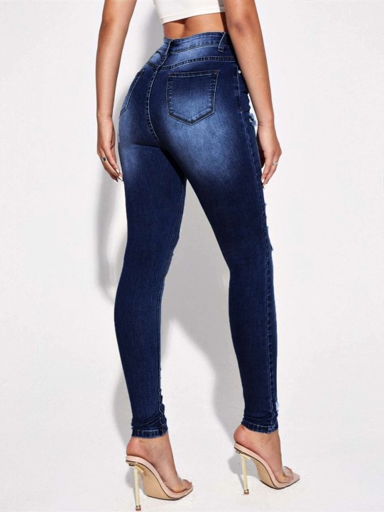 Slim holes European style elasticity jeans