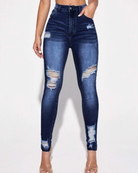 Slim holes European style elasticity jeans