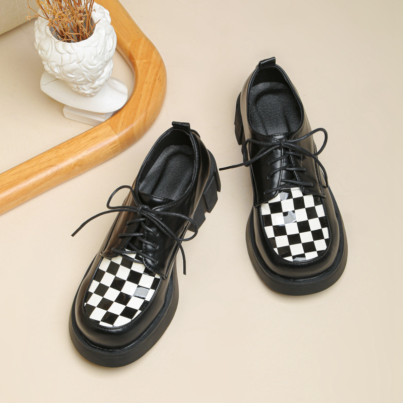 Bandage large yard loafers plaid shoes for women