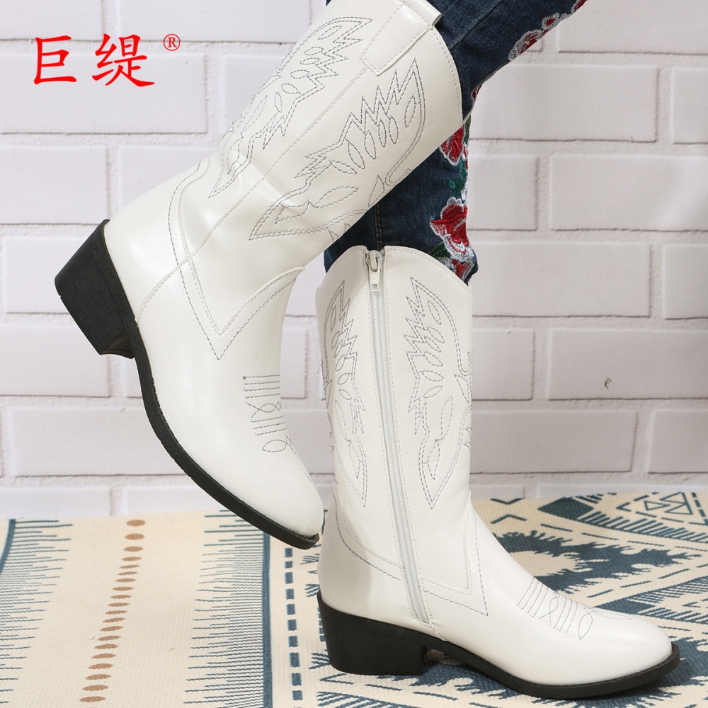 Embroidery winter women's boots side zipper thigh boots