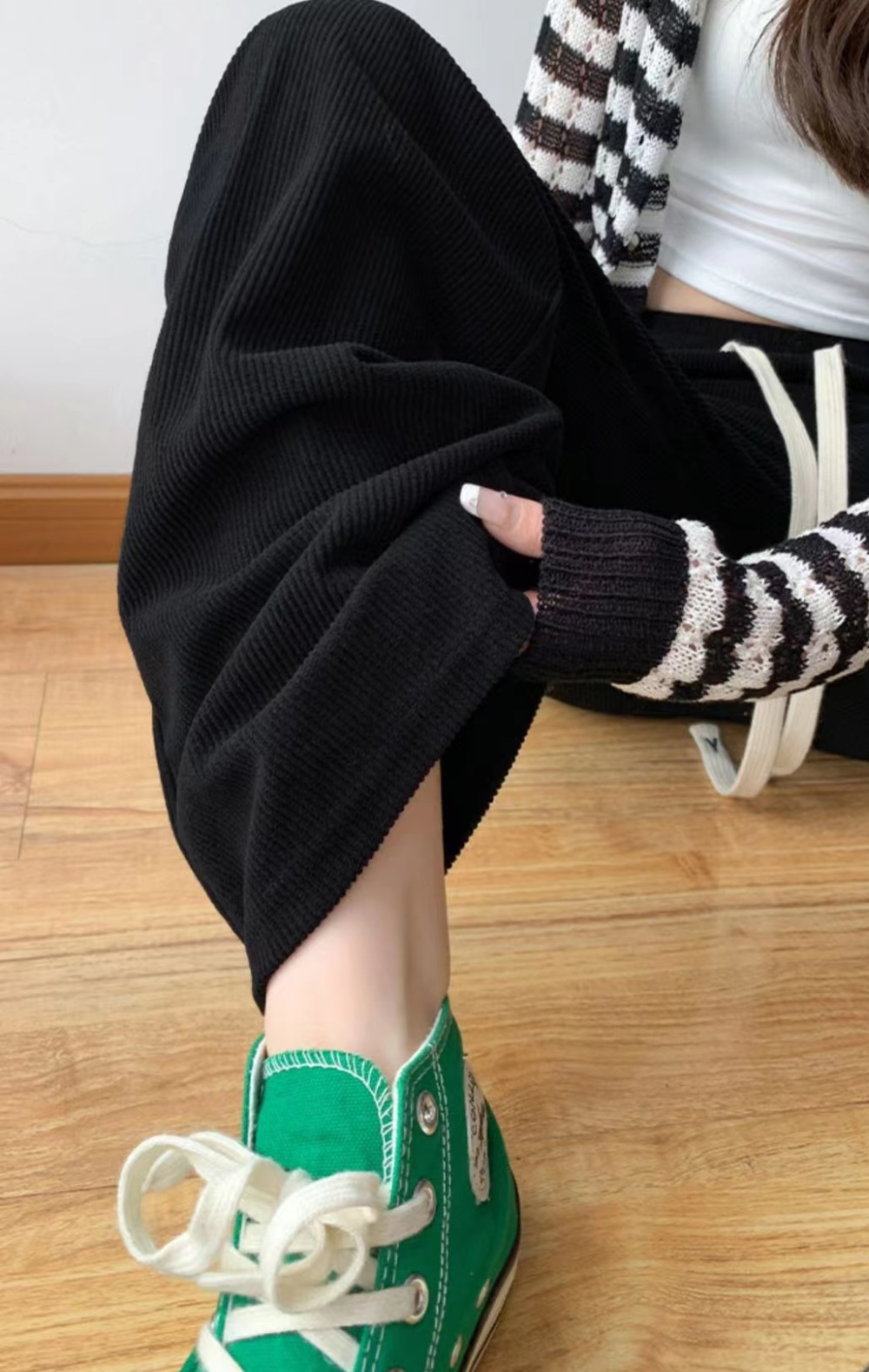 Slim corduroy drape Korean style wide leg pants