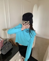 Blue pullover tops fashion and elegant sweater for women