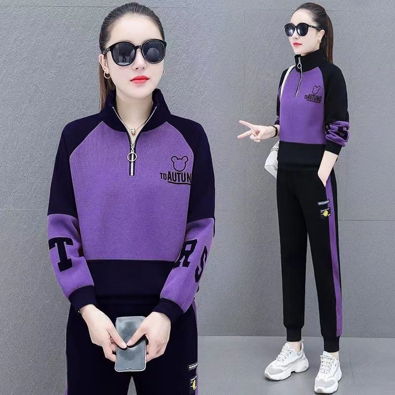 Casual sportswear embroidered hoodie 2pcs set for women
