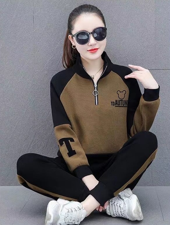 Casual sportswear embroidered hoodie 2pcs set for women