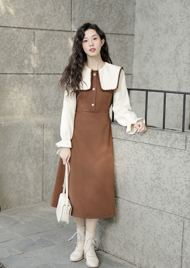 Slim bottoming dress pinched waist long dress for women