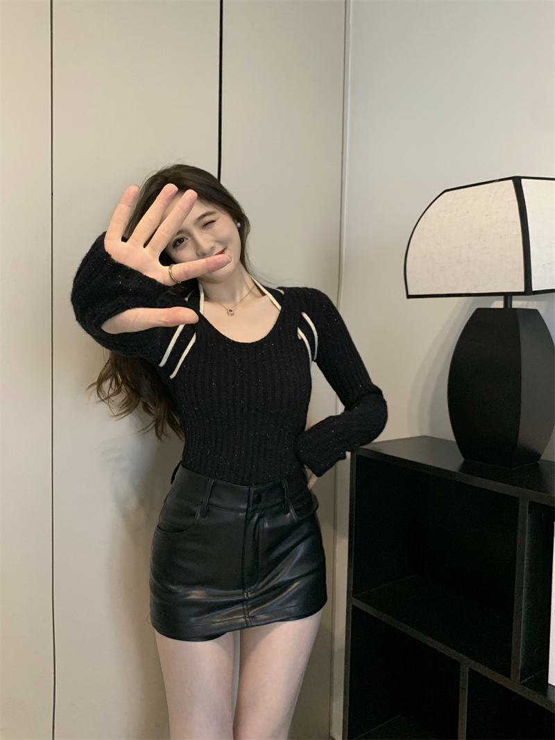 Halter sweater knitted bottoming shirt for women