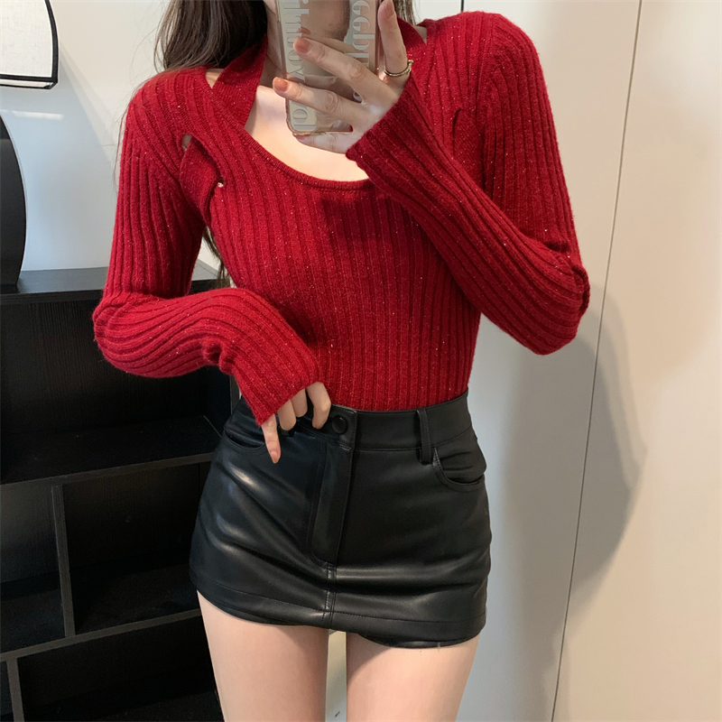 Halter sweater knitted bottoming shirt for women