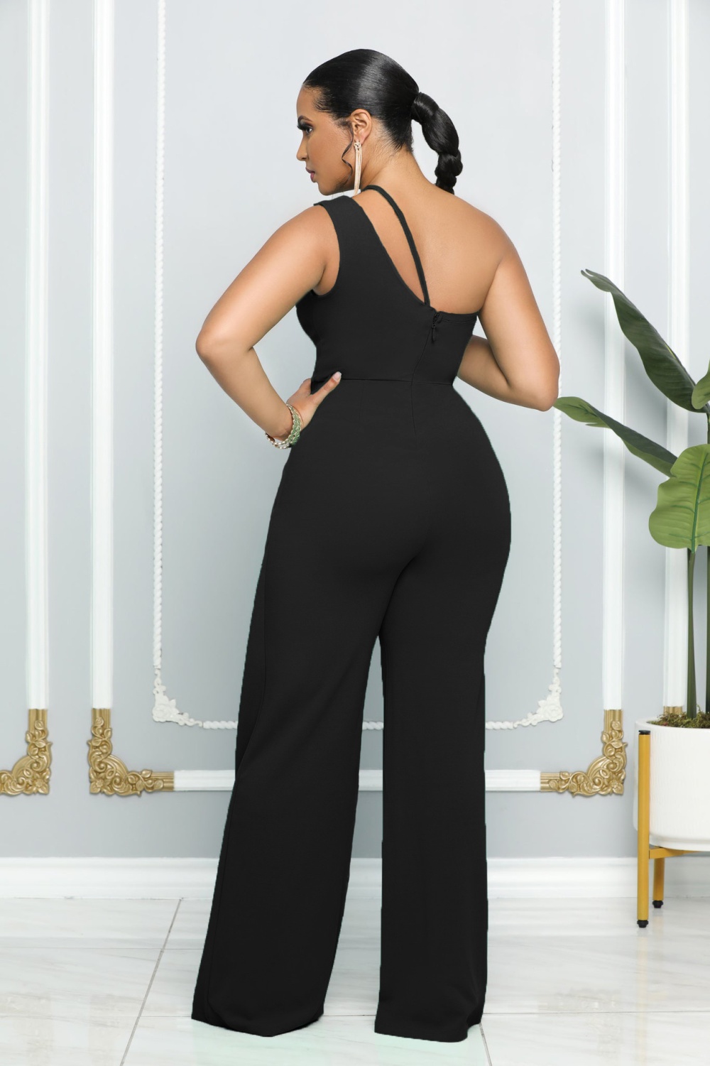 Sling sleeveless European style high waist jumpsuit