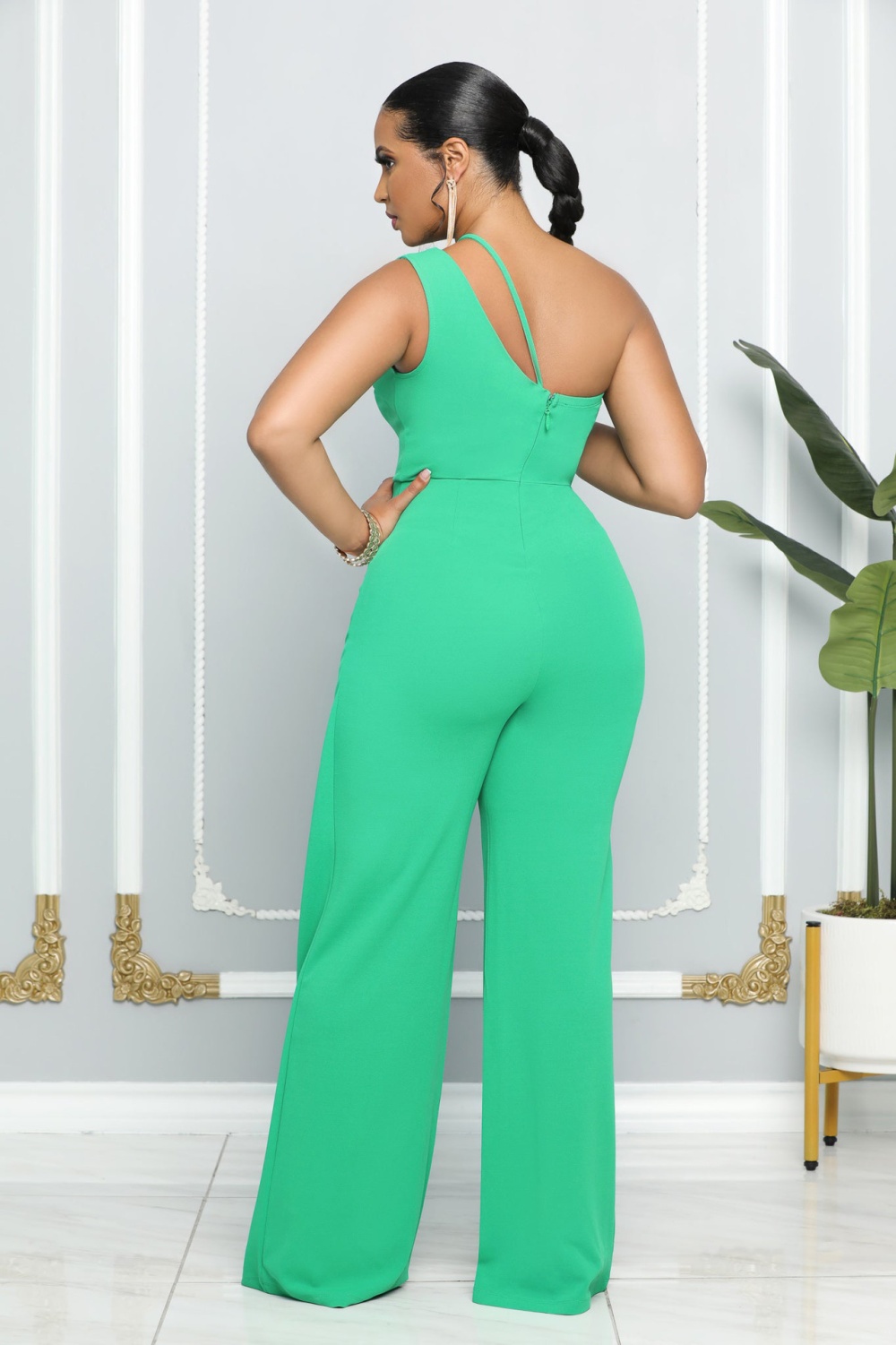 Sling sleeveless European style high waist jumpsuit