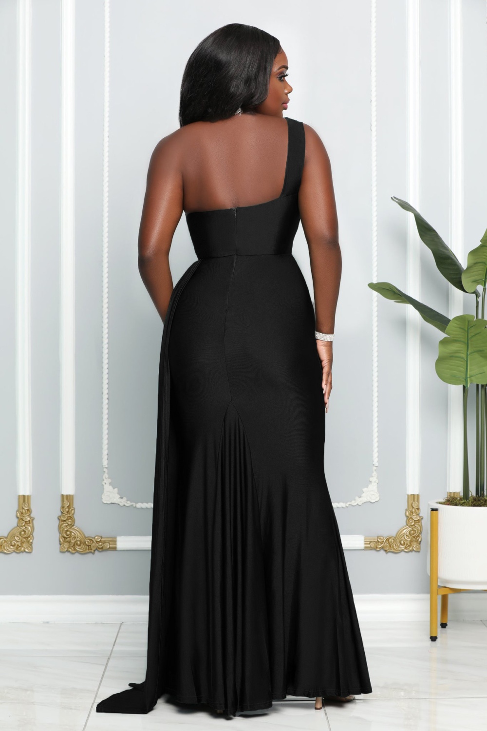 High waist sleeveless evening dress shoulder dress