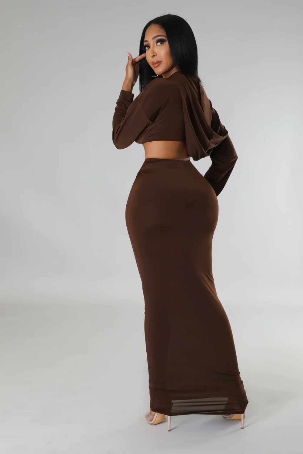 Hooded European style skirt high waist tops 2pcs set
