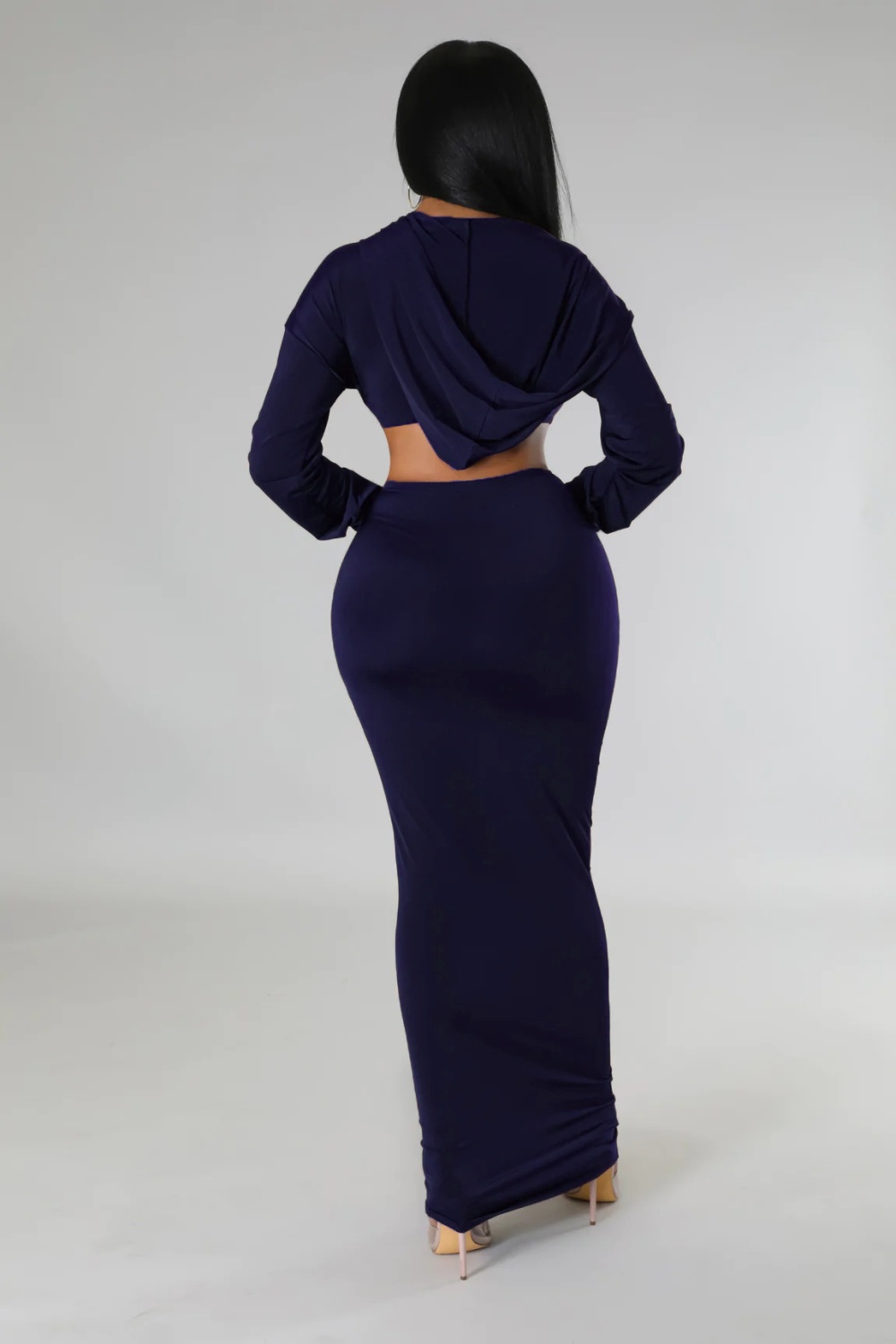 Hooded European style skirt high waist tops 2pcs set