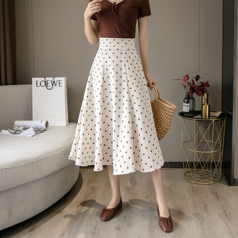 Spring polka dot long dress high waist slim skirt for women