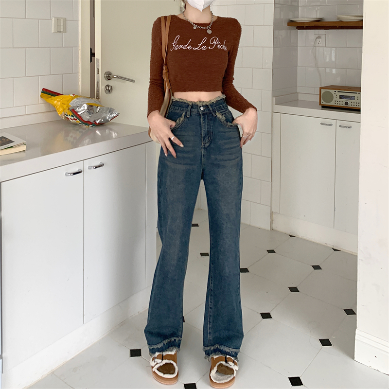 Slim large yard long pants high waist jeans for women