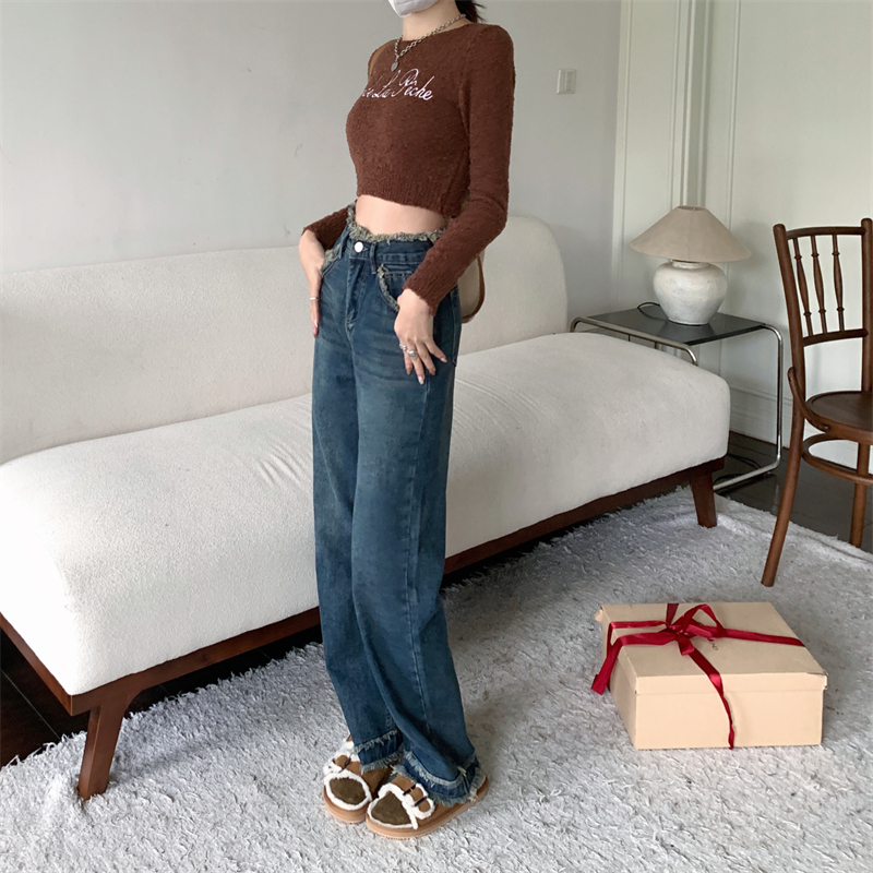 Slim large yard long pants high waist jeans for women