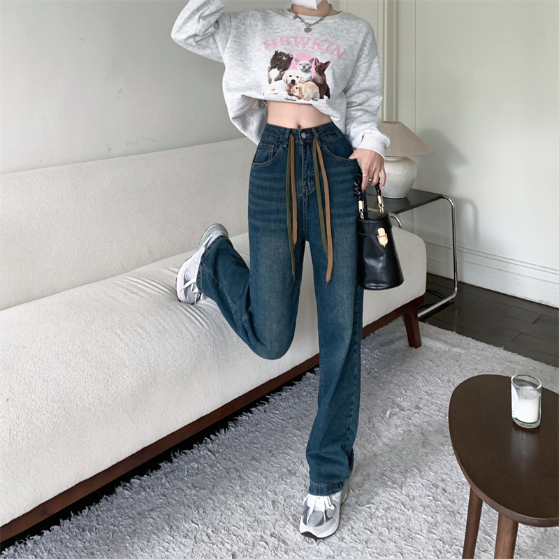 Large yard spring and autumn long pants loose wide leg jeans