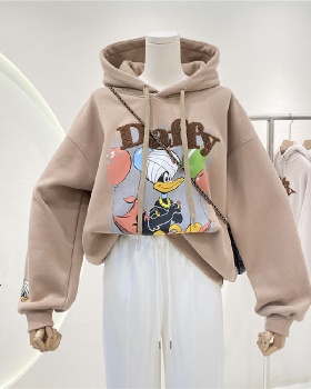 Thick plus velvet tops cartoon long hoodie for women