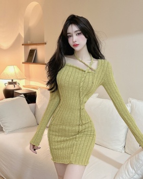 Long sleeve package hip slim knitted dress for women