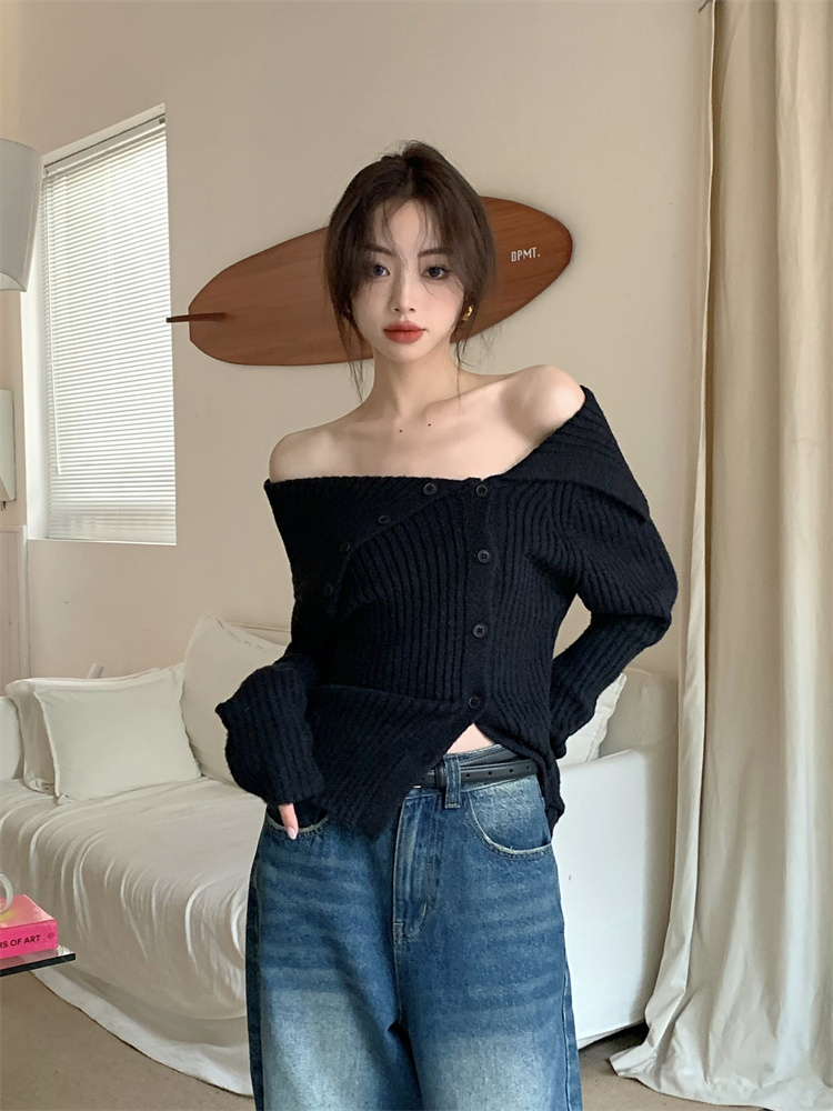 Long sleeve horizontal collar sweater slim tops