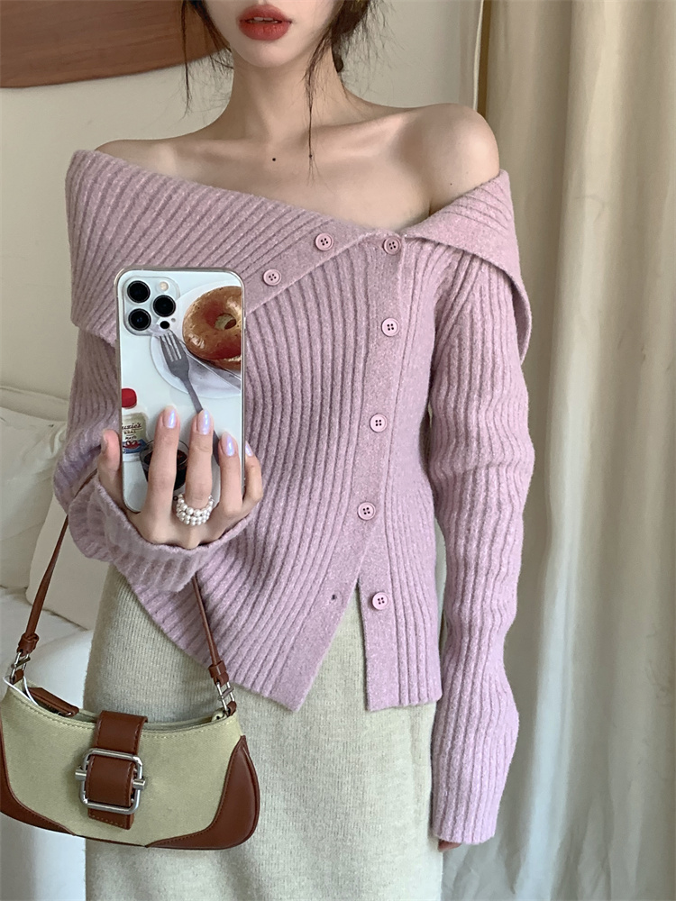 Long sleeve horizontal collar sweater slim tops