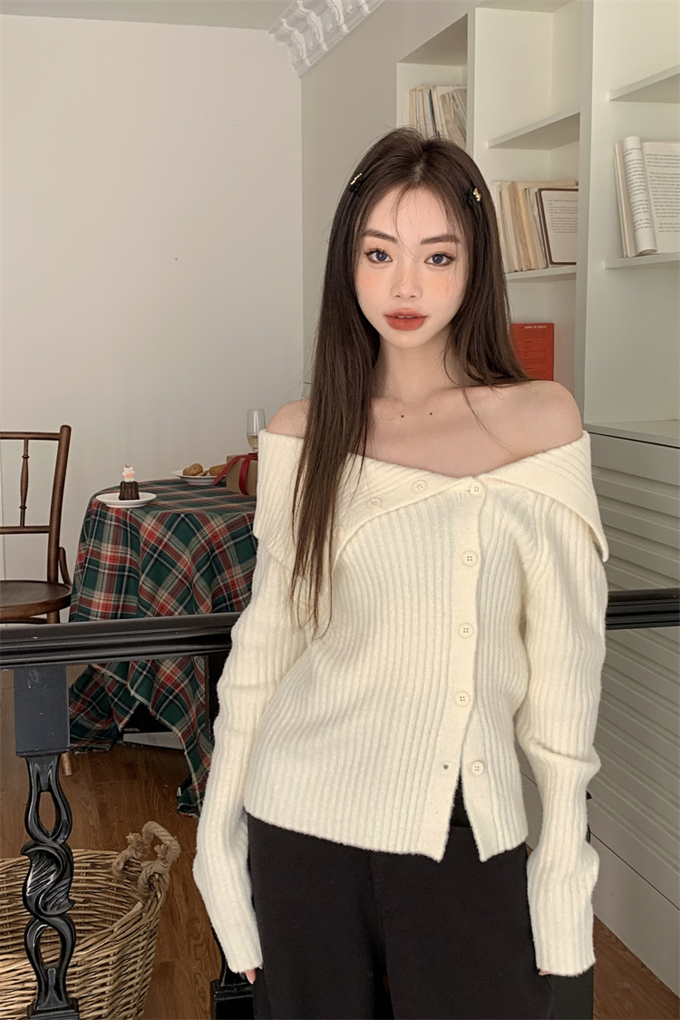 Long sleeve horizontal collar sweater slim tops