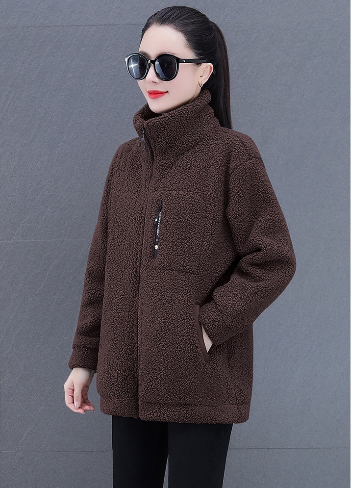 Plus velvet thermal coat lambs wool Casual tops for women