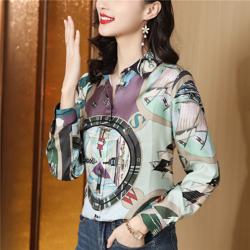 Color long sleeve tops real silk twill shirt for women