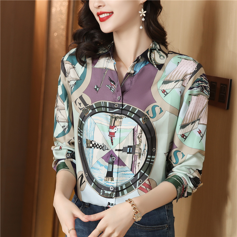 Color long sleeve tops real silk twill shirt for women