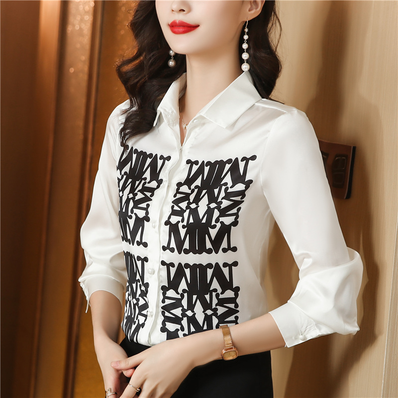 Real silk commuting letters long sleeve shirt for women
