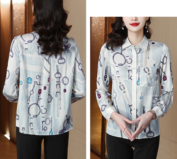 Lapel fashion printing tops spring silk shirt for women