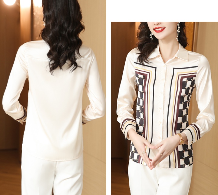 Real silk printing long sleeve shirt for women