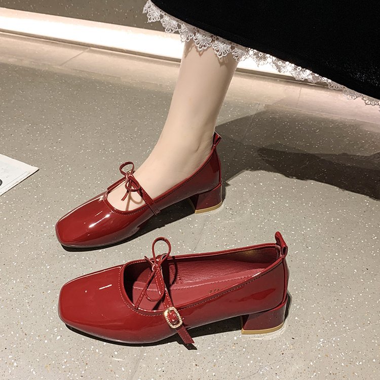 Spring college style square head shoes for women