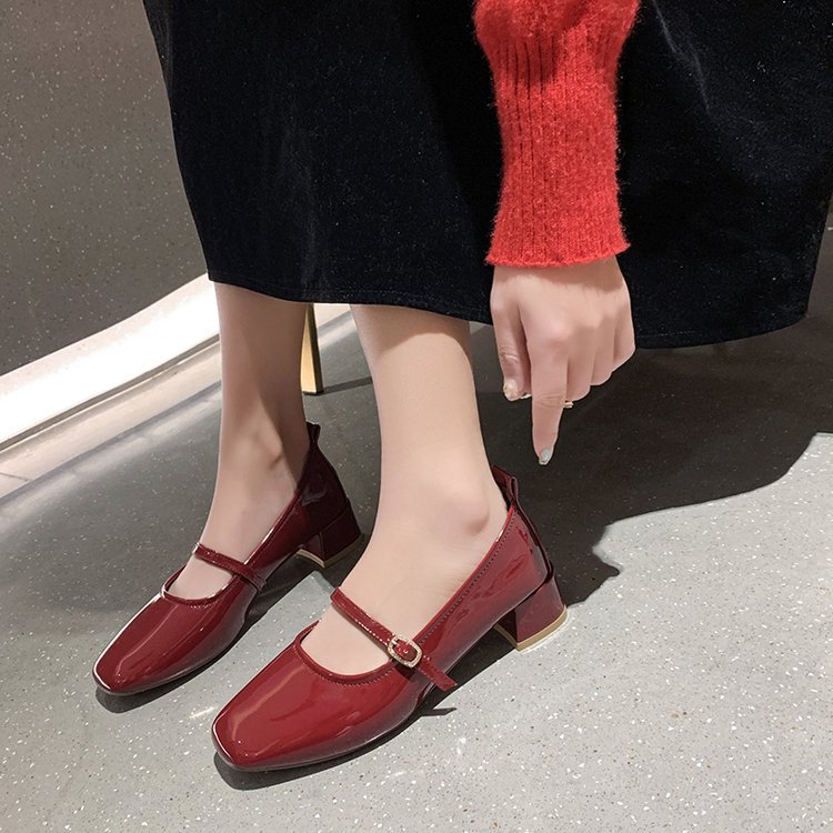 Middle-heel thick low spring Korean style shoes for women
