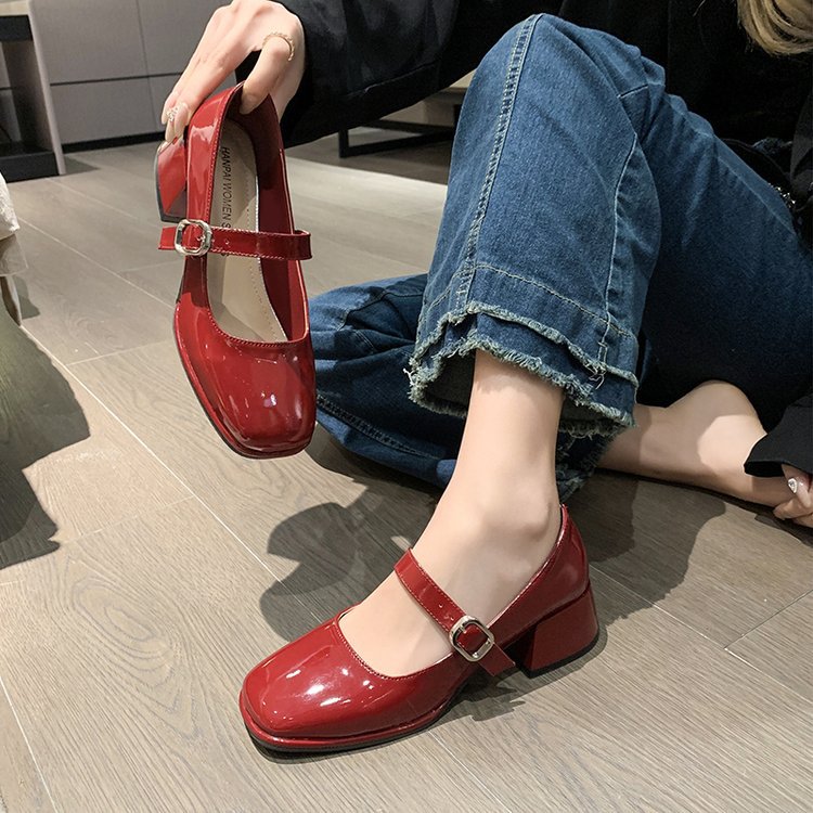 Low high-heeled shoes square head shoes for women