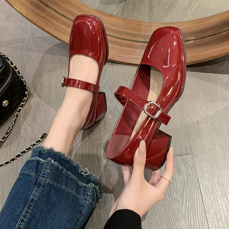 Low high-heeled shoes square head shoes for women