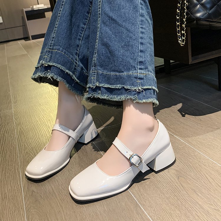 Low high-heeled shoes square head shoes for women