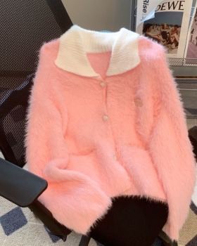 Loose imitation of mink velvet tops pink sweater for women