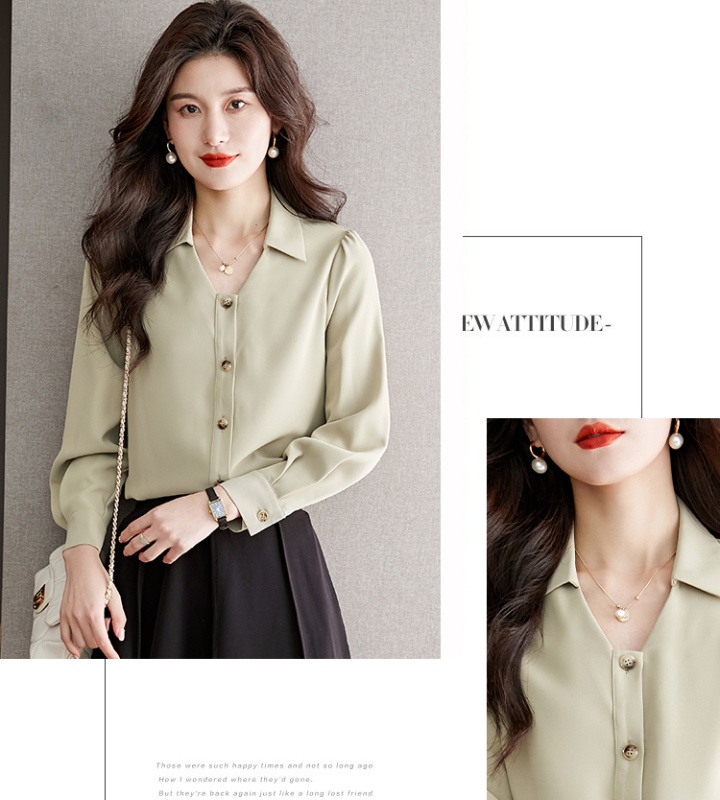 France style unique tops V-neck long sleeve shirt for women