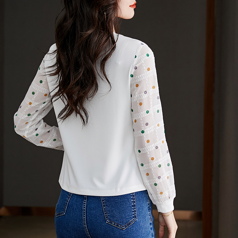 Splice round neck polka dot tops colors knitted shirt