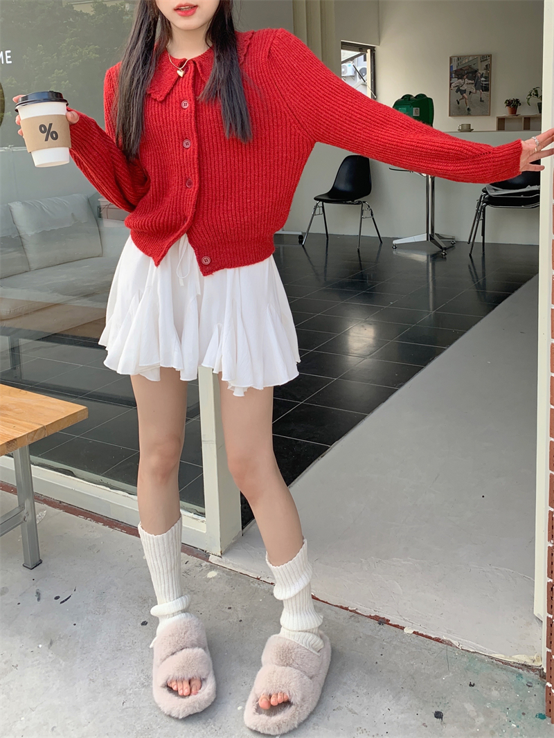 Lazy short cardigan doll collar knitted sweater for women