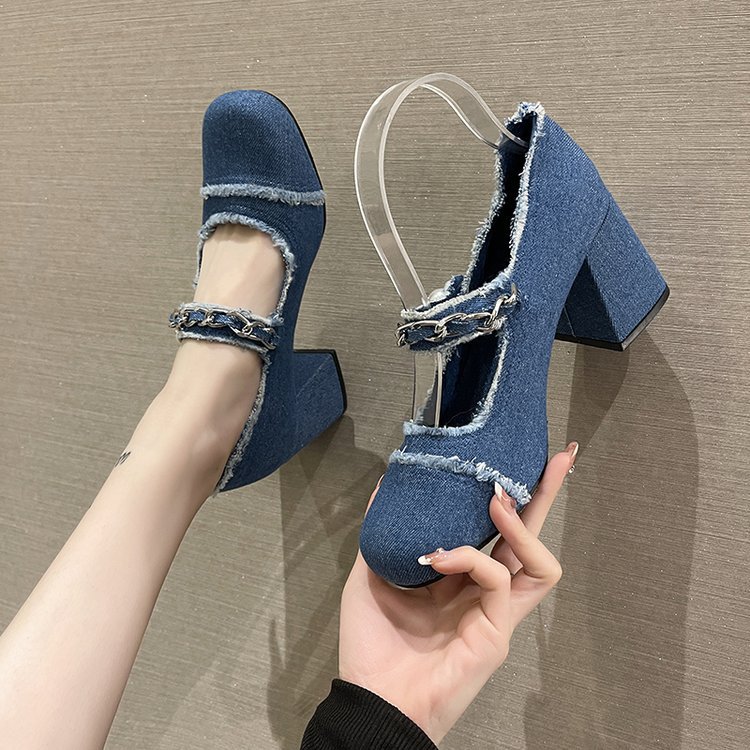 Korean style shoes middle-heel high-heeled shoes for women