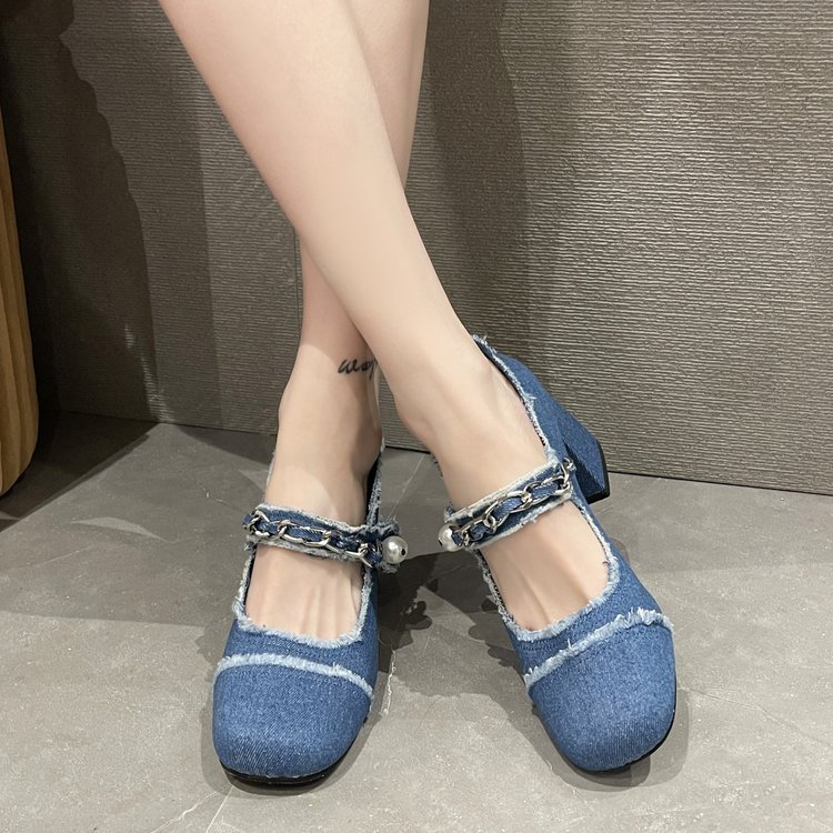 Korean style shoes middle-heel high-heeled shoes for women